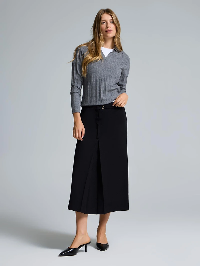 Box-Pleated Midi Skirt