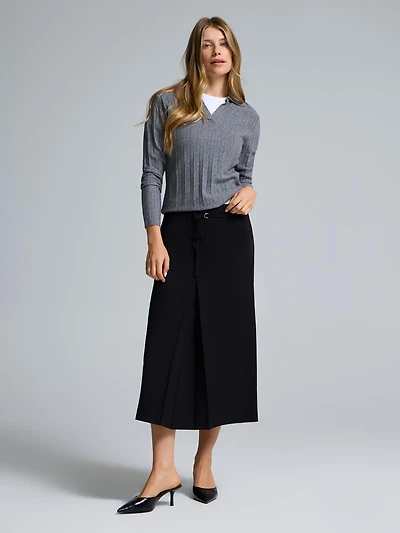 Box-Pleated Midi Skirt