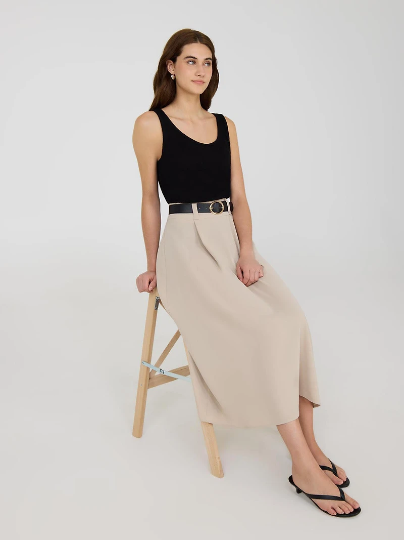 Jupe trapèze ceinturée en satin