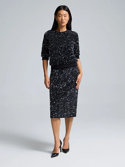 Sequin Velvet Midi Skirt