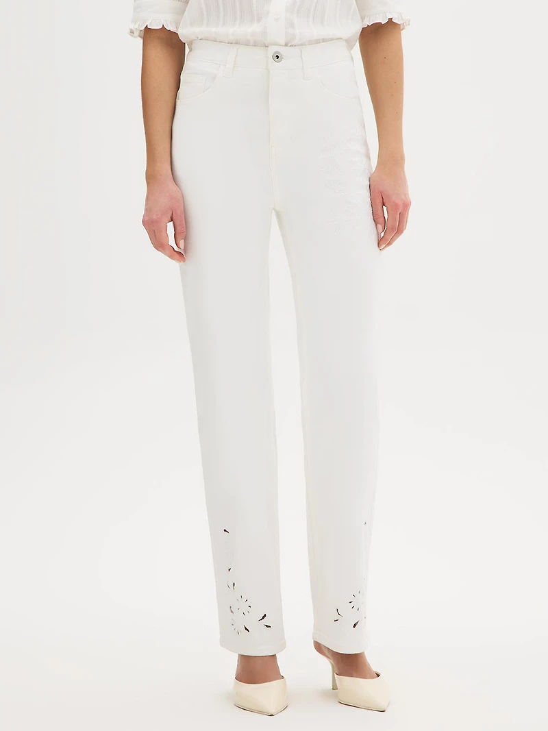 Cotton Embroidered Straight-Leg Jeans