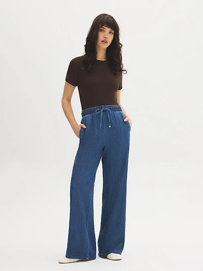 Jean à jambes larges et taille élastique