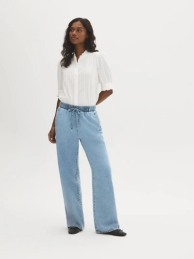 Elastic Waist Wide-Leg Jeans