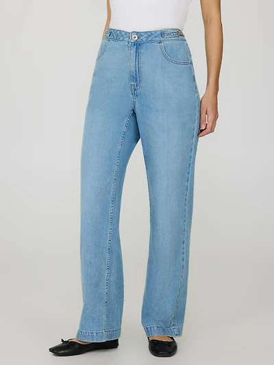 Metal Trim Straight Leg Cotton Jeans