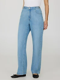Metal Trim Straight Leg Cotton Jeans