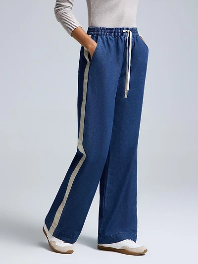 Pantalon en denim à jambes larges avec cordon de serrage