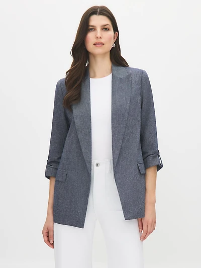Open-Front Blazer with Cuffed Sleeves