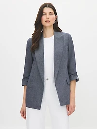 Open-Front Blazer with Cuffed Sleeves