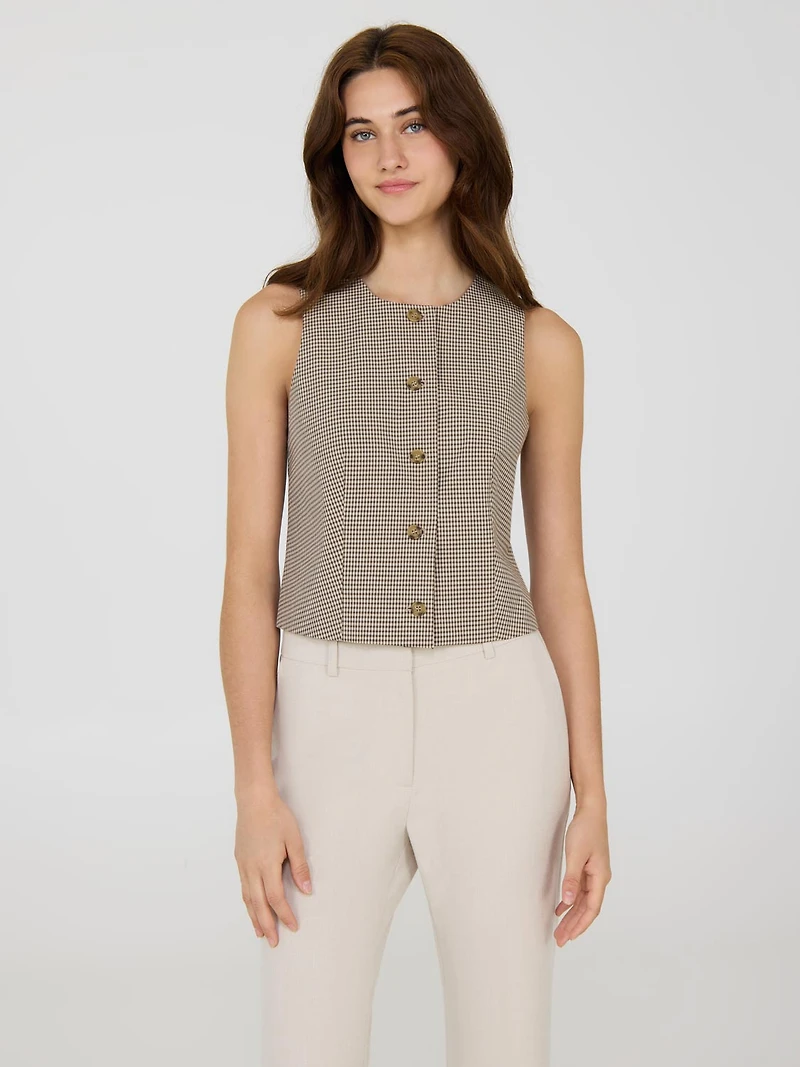 Plaid Sleeveless Button-Front Vest