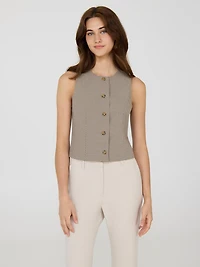 Plaid Sleeveless Button-Front Vest