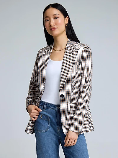 1-Button Plaid Blazer