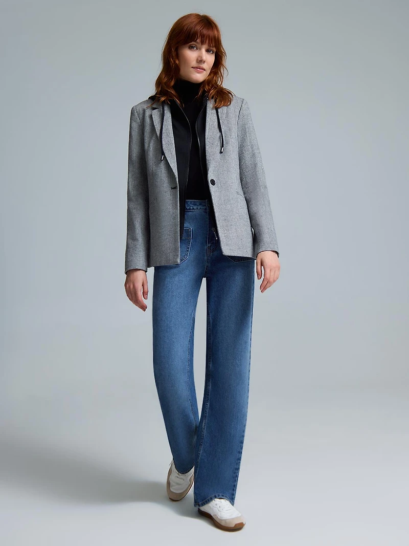 Hooded Herringbone Blazer