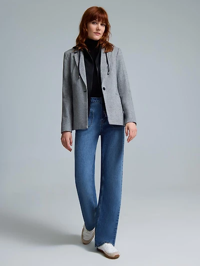 Hooded Herringbone Blazer