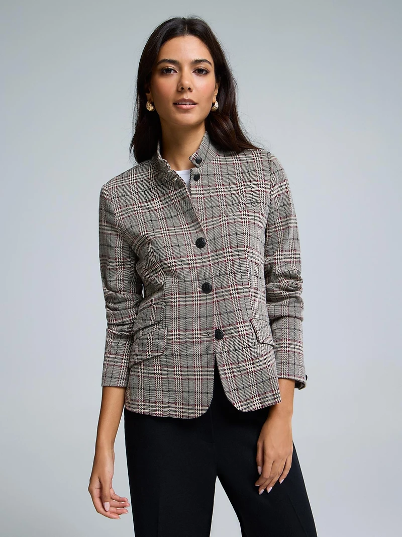 High Neck Plaid Blazer