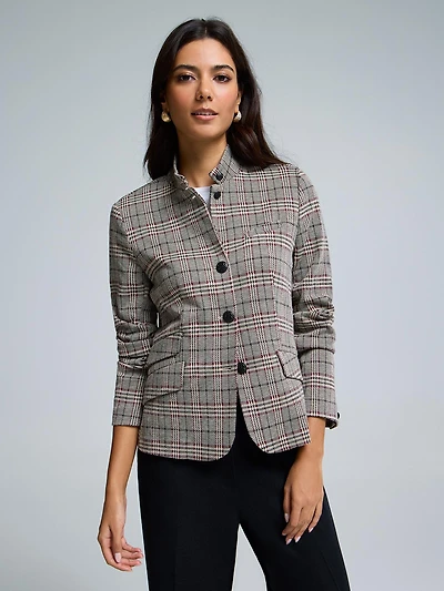 High Neck Plaid Blazer