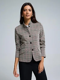 High Neck Plaid Blazer