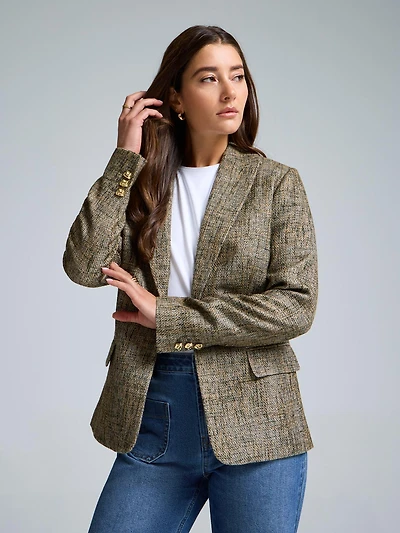 1-Button Tweed Blazer