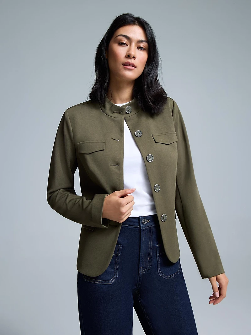 High Neck Button-Up Blazer