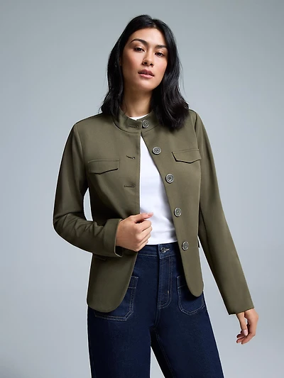 High Neck Button-Up Blazer