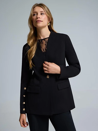 Blazer en tissu crêpe à col montant