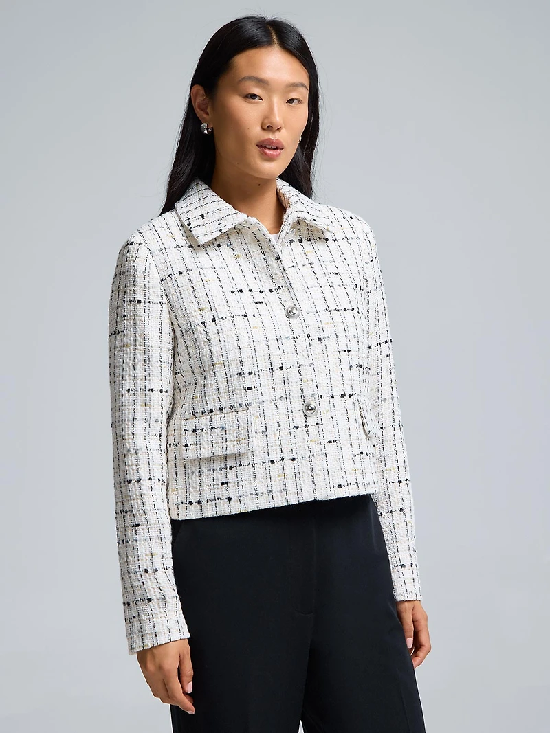 Collared Cropped Boucle Blazer