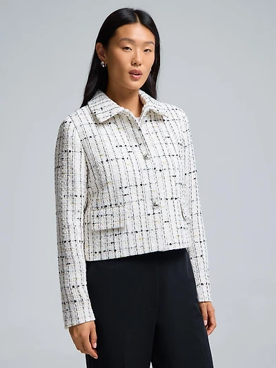 Collared Cropped Boucle Blazer