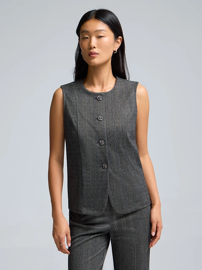 4-Button Striped Jacquard Vest