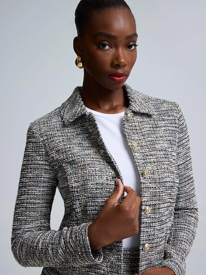 Blazer court en tricot bouclé et paillettes