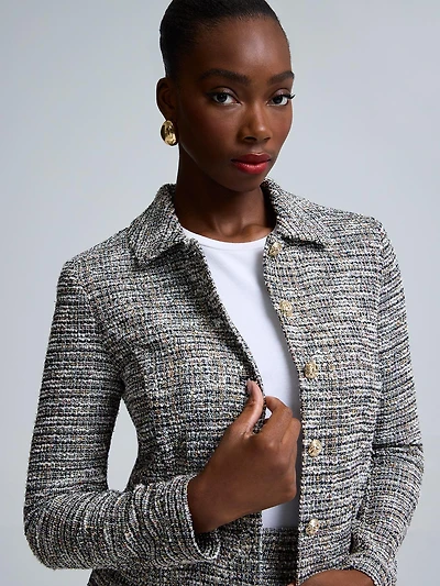 Blazer court en tricot bouclé et paillettes