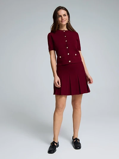 Sweater Knit Pleated Mini Skirt