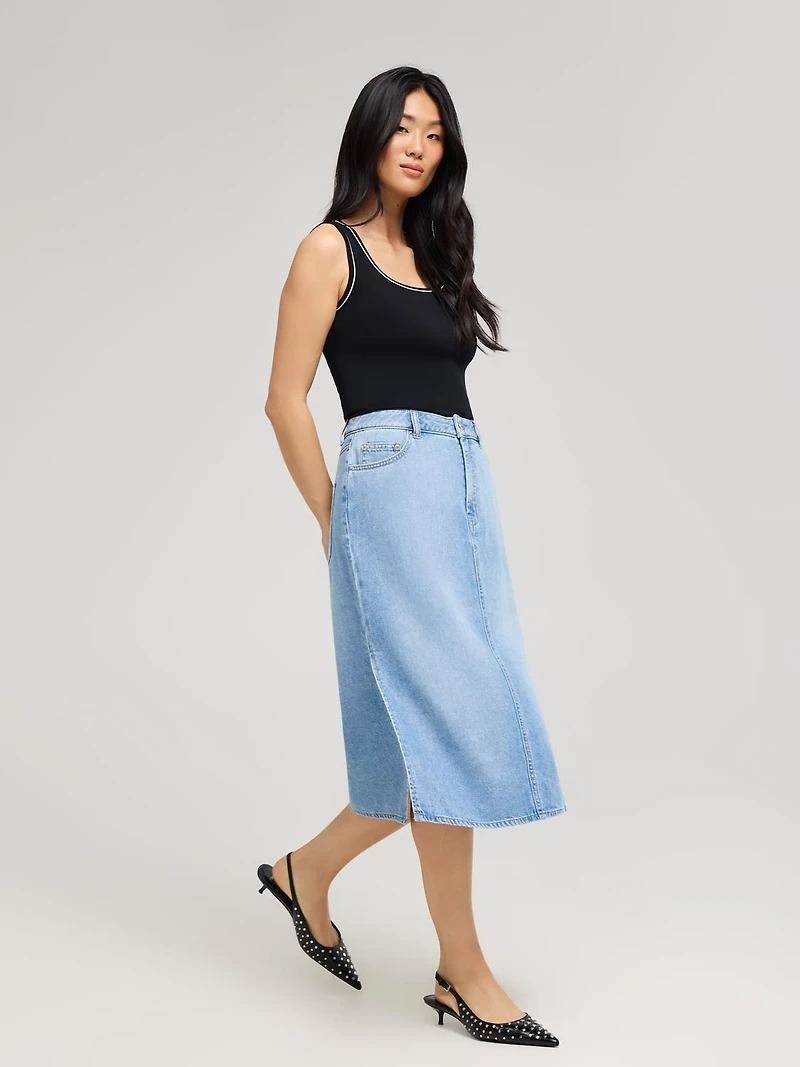 Jupe longue en denim 100% coton avec fentes latérales