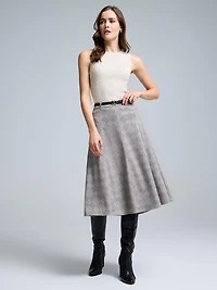 Belted Plaid Maxi Skirt