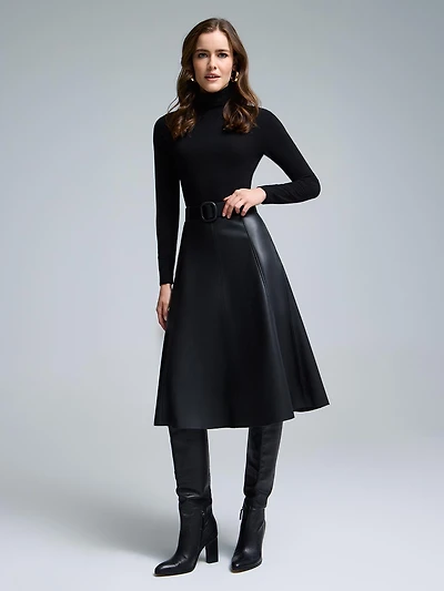 Belted Faux Leather Midi Skirt