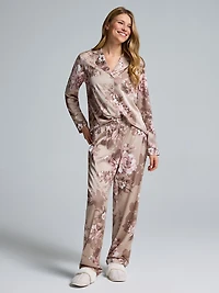 Floral Satin Button-Down Pajama Set