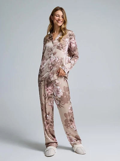 Floral Satin Button-Down Pajama Set