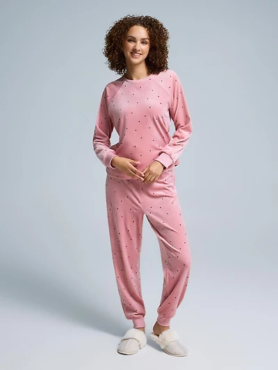 Polka Dot Velour Pajama Set