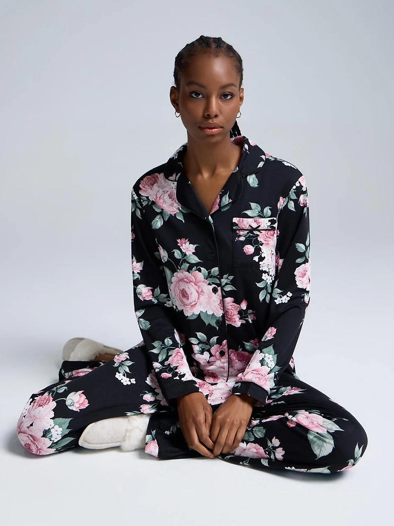 Floral Print Button-Down Pajama Set