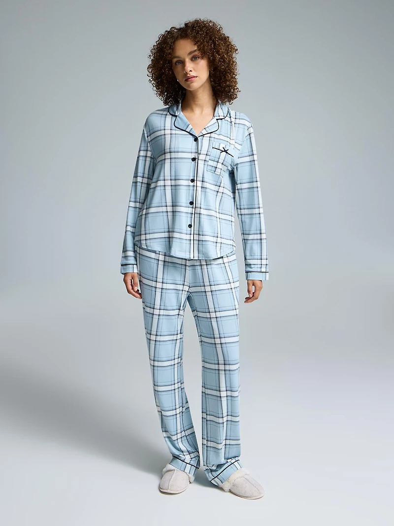 Plaid Print Button-Down Pajama Set