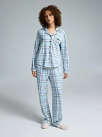 Plaid Print Button-Down Pajama Set