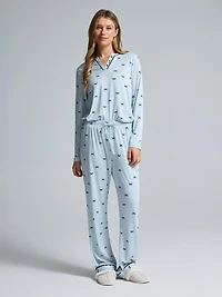 Striped Bow Split Collar Pajama Set