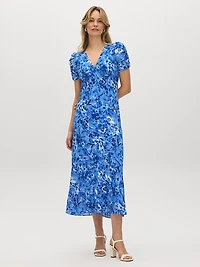 Robe mi-longue texturée à imprimé floral