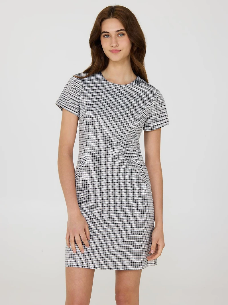 Houndstooth Short Sleeve Mini Dress