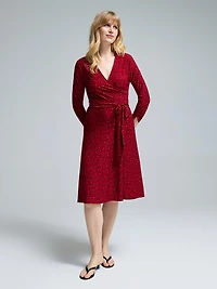 Robe mi-longue trapèze à imprimé feuilles