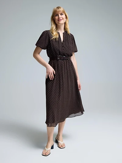 Robe mi-longue à imprimé pois