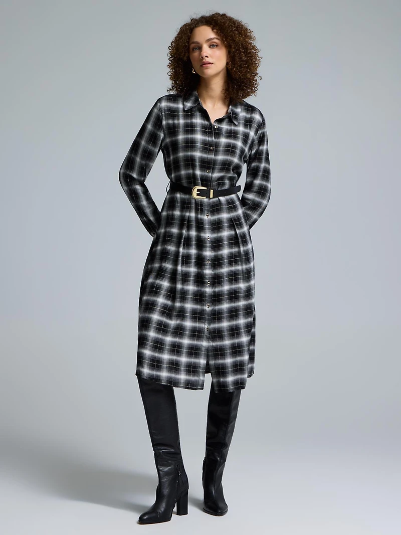 Belted Plaid Shirt Dress