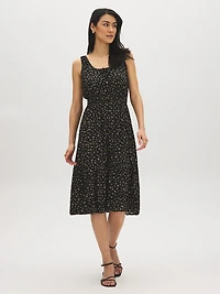 Robe mi-longue à volants et imprimé fleuri