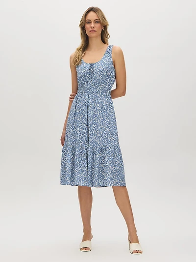 Printed Tiered Midi Dress