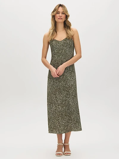 Leaf Print Midi Slip Dress