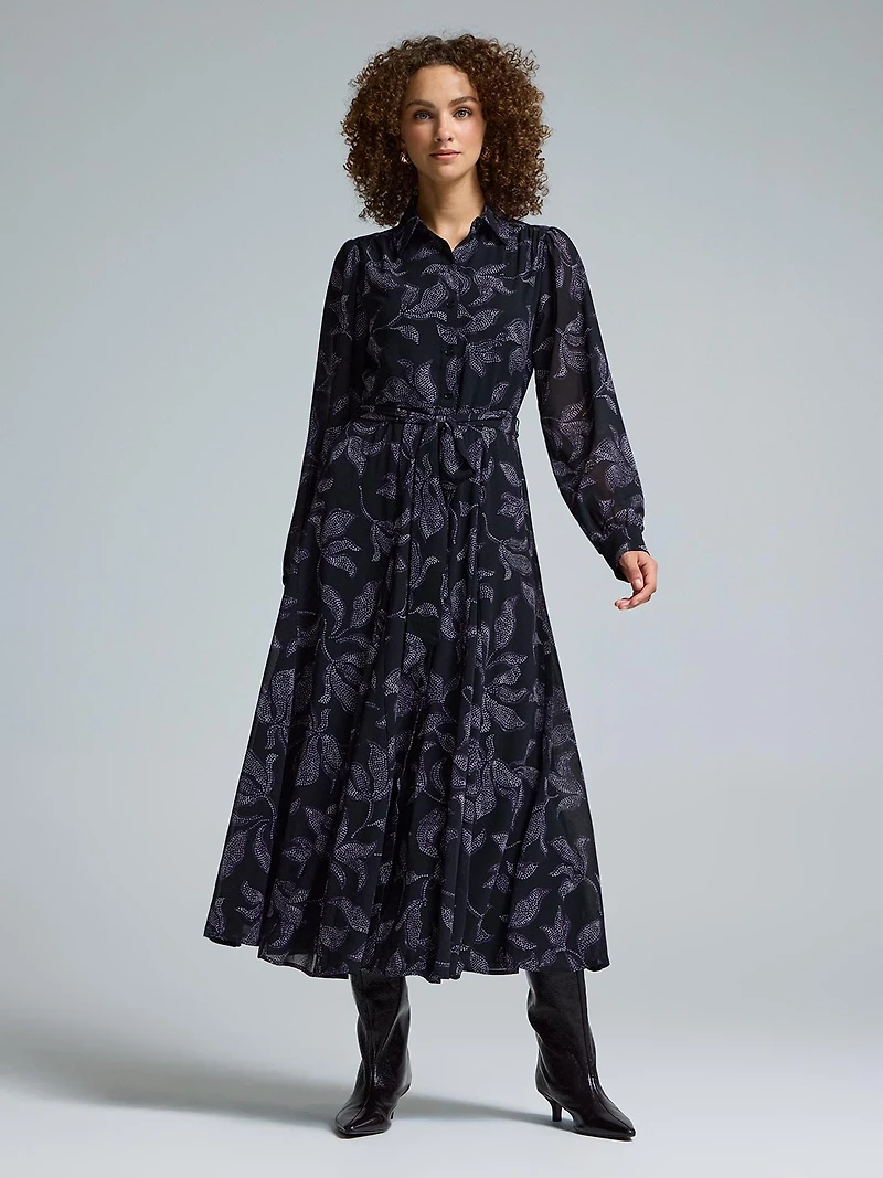 Robe chemise longue en mousseline à imprimé floral