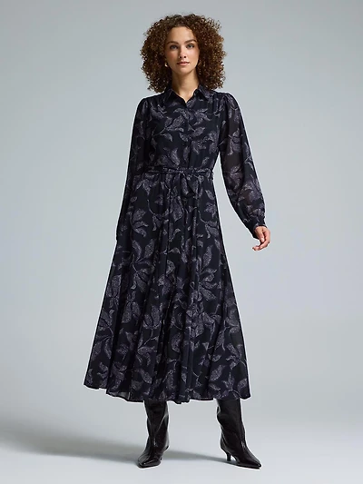 Robe chemise longue en mousseline à imprimé floral